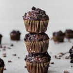 stack of dark chocolate olive oil muffins