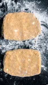scone dough divided into two rectangles