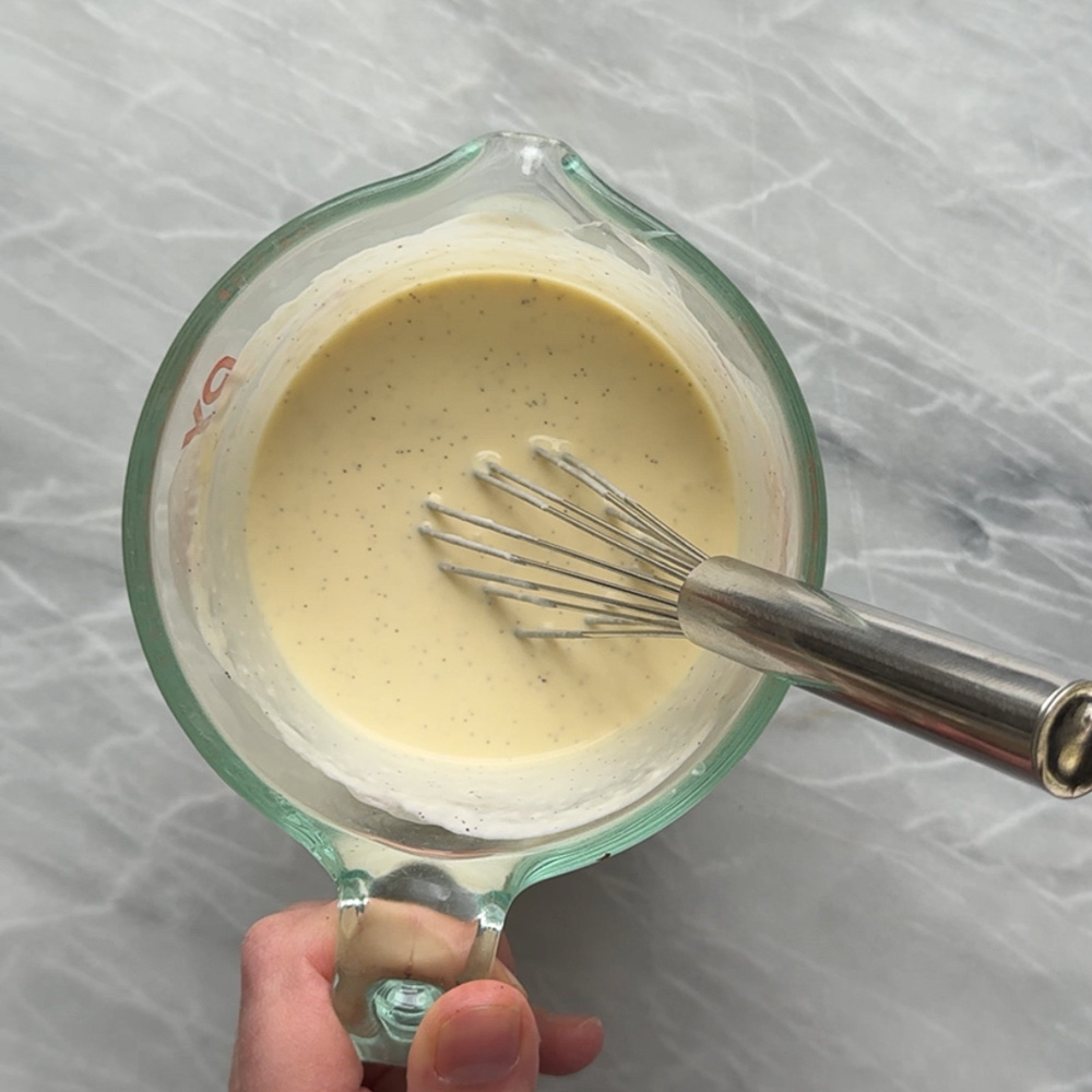 Wet ingredients in glass measuring cup