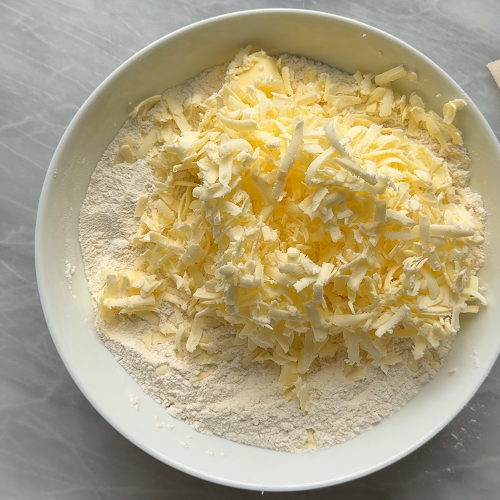 grated butter added to dry ingredients
