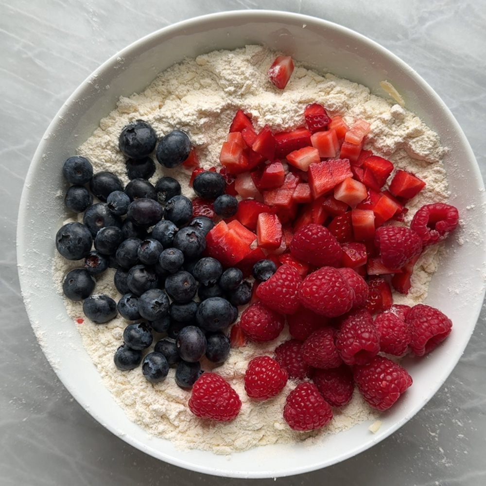 berries added to butter and flour mixture