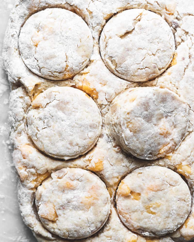 Peach Scone dough with rounds of dough cut out