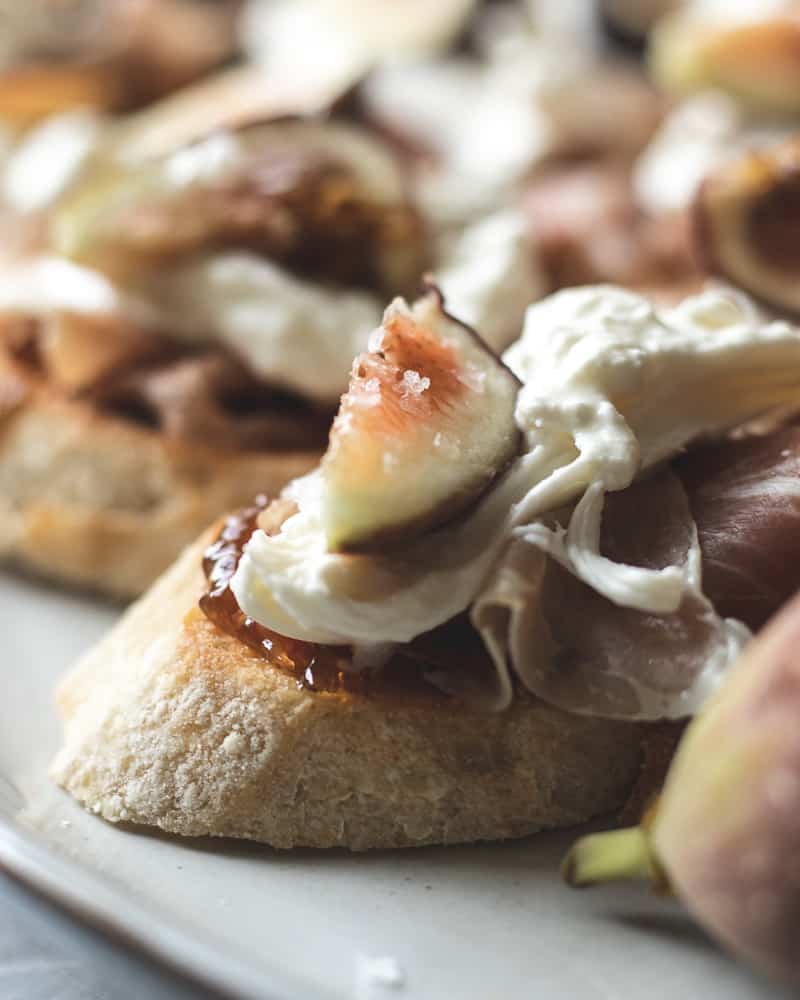 Fig + burrata + prosciutto crostini wild thistle kitchen