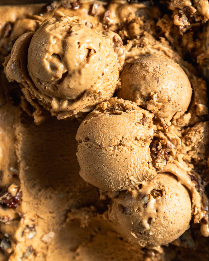 close up of 4 scoops of ice cream