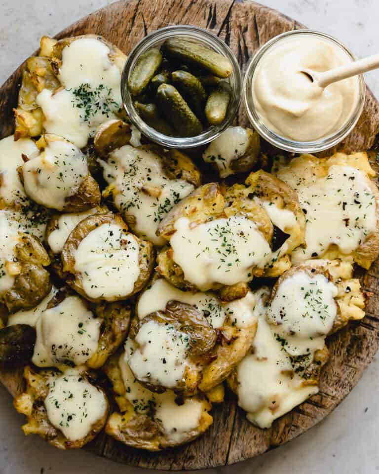 Smashed Raclette Potatoes - with garlic bay leaf butter