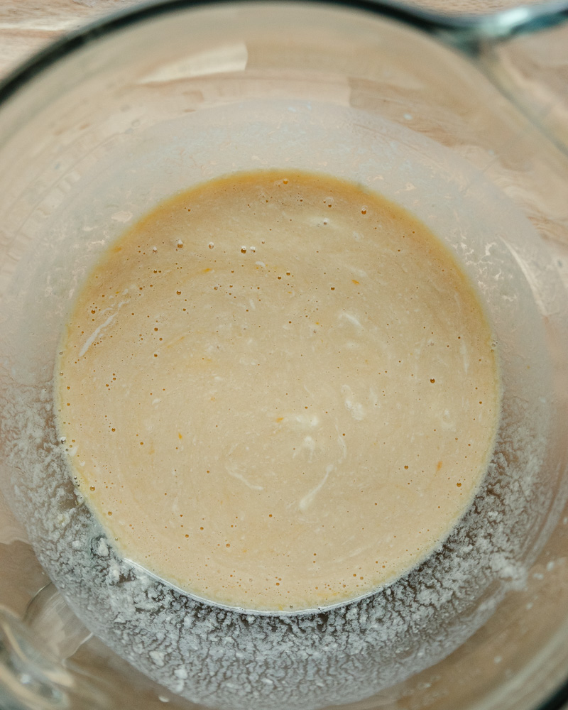 wet ingredients stirred together in mixing bowl