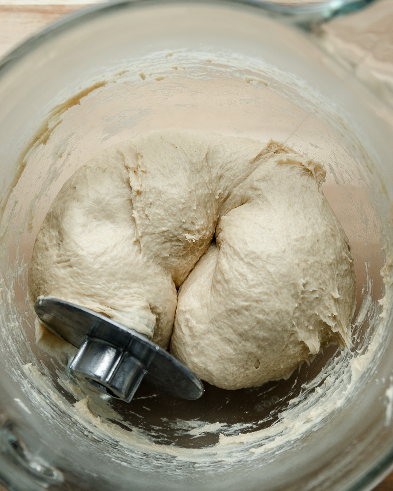 smooth dough formed in mixing bowl