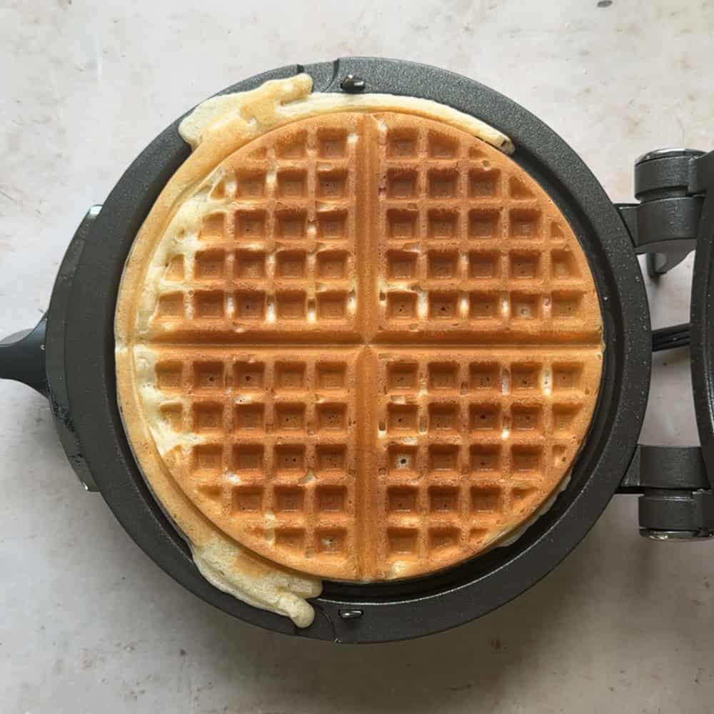 waffle cooked until golden brown in waffle maker