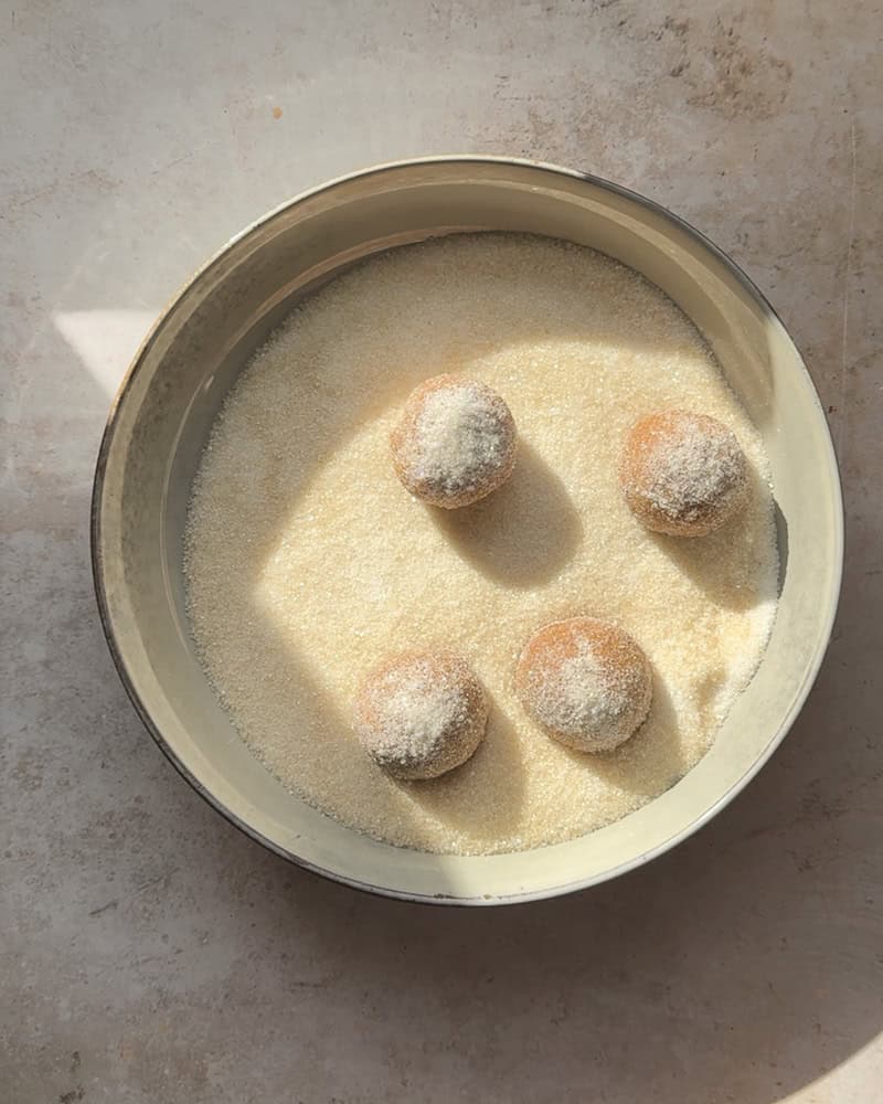 cookie dough balls rolled in sugar