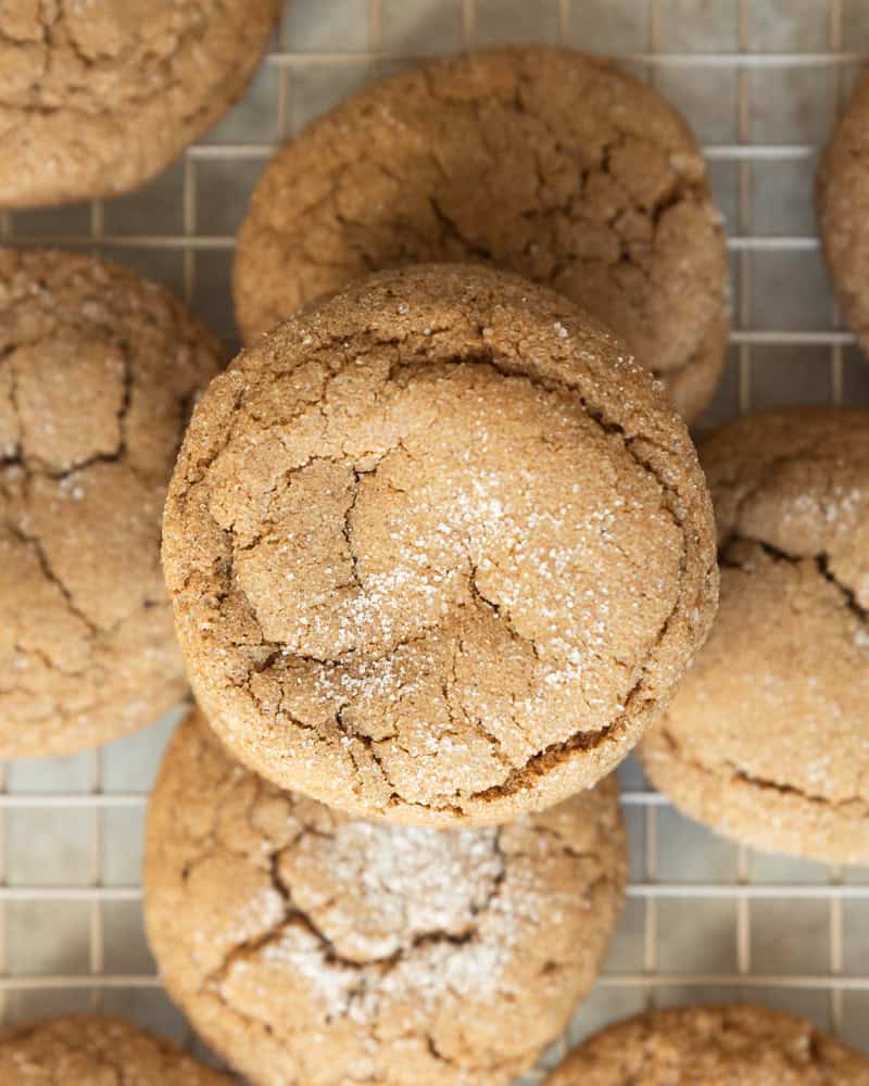 close up overhead view of a stack of cookies