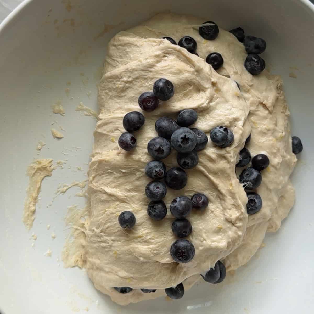 second layer of fresh blueberries added to dough
